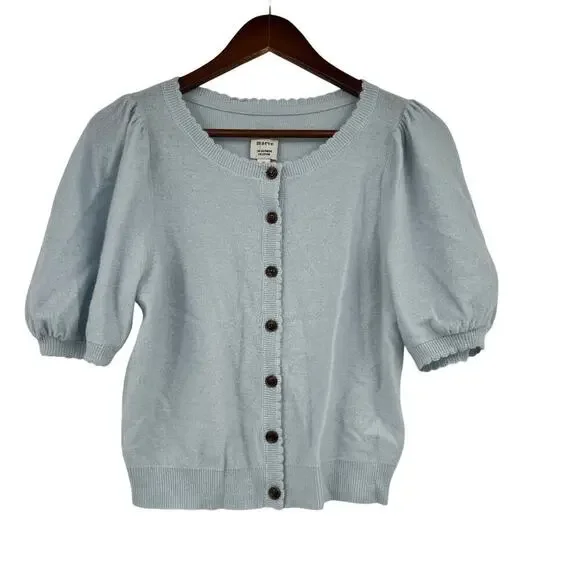 Anthropologie Maeve Puff Sleeve 100% Cashmere Cardi Sweater blue medium or small - Picture 2 of 7